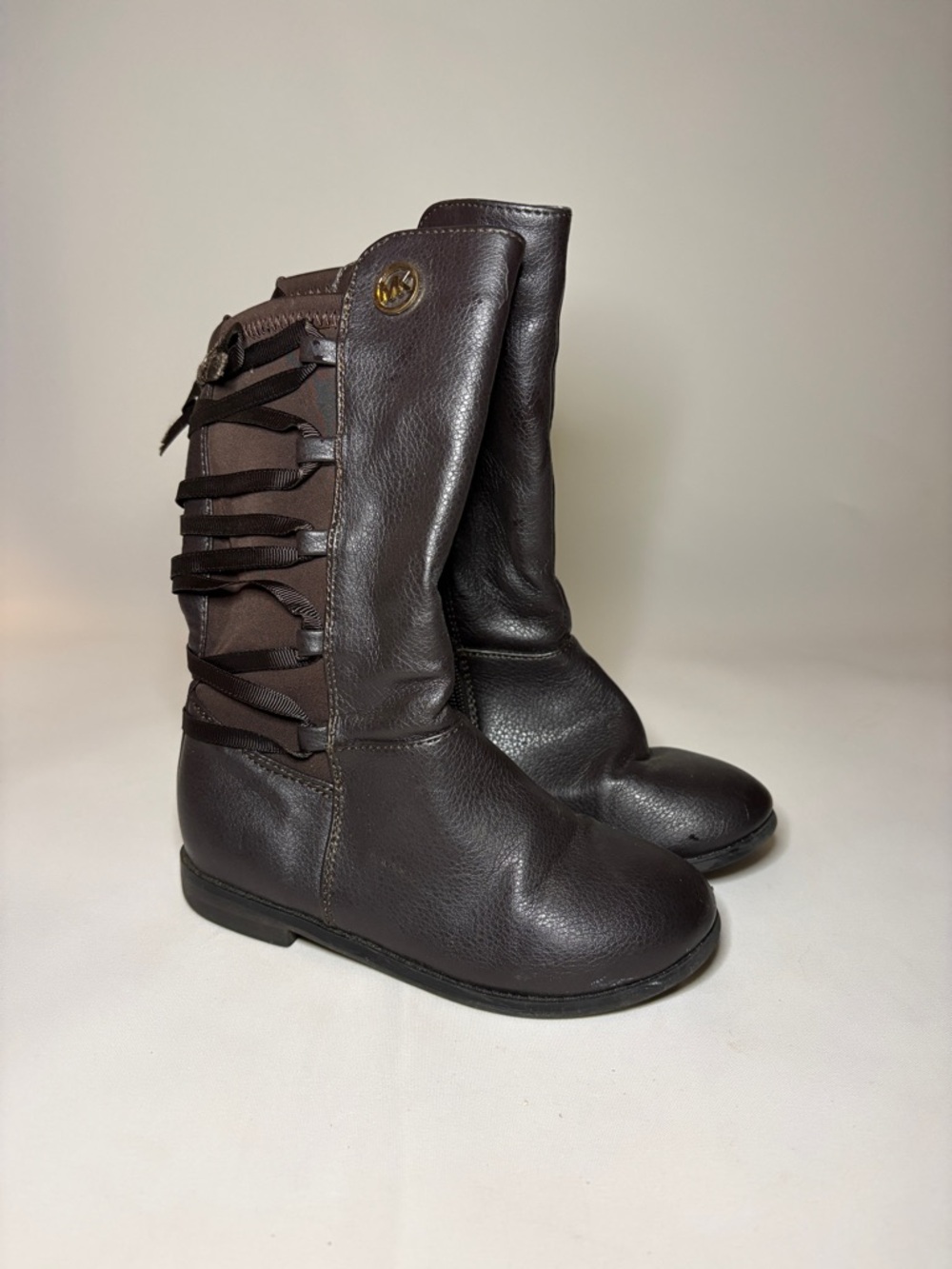 KIDS Michael Kors‎ Emma Venon Brown Leather Ribbon-Back Boots Size 9